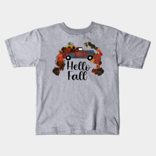 Hello Fall Rustic Blue Truck Kids T-Shirt